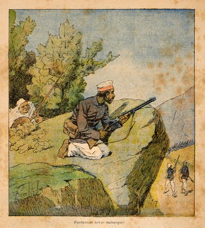 马达加斯加的战争--1885-1895年法国远征的轶事史》，作者亨利-加利（Henri Galli dit Galllichet）（1854-1922），由路易斯-邦布尔德（Louis Bombled）（1862-1927）绘制插图：霍瓦斯的伏击，私人收藏 作者 路易斯·查尔斯·邦布尔