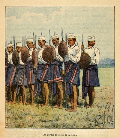 The War in Madagascar-Anecdotal History of the French Expeditions of 1885-1895 by Henri Galli dit Galllichet (1854-1922), illustrated by Louis Bombled (1862-1927): Guards of the Queen Ranavalona, Private Collection 作者 路易斯·查尔斯·邦布尔