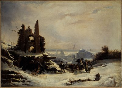 从市场归来（巴黎的雪景），约 1830 年（布面油画） 作者 路易斯·克劳德绘画业