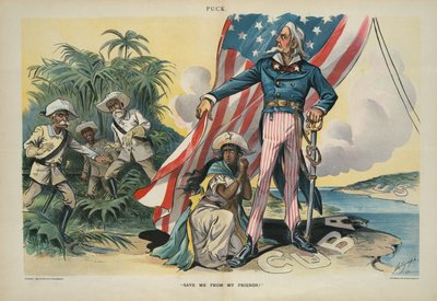 救我脱离我的朋友们！，1898年（彩色石版画） 作者 路易·达林普