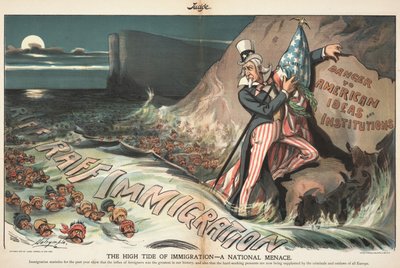 移民的高潮--国家的威胁。法官杂志，1903年8月22日，1903年。 作者 路易·达林普