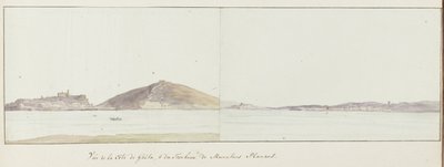 Gezicht op kust van Gaeta en mausoleum van Munatius Plancus (Lucio Munazio Planco)
Vue de la côte de Gaëta,  du Tombeau de Munatius Plancus（物上标题）
Voyage en Italie, en Sicile et à Malte - 1778（系列标题） 作者 路易斯·杜克罗斯