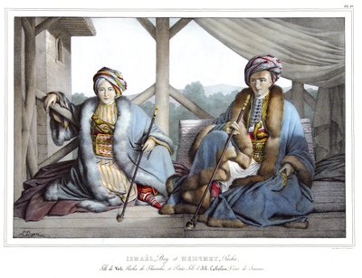 Ismael, Bey and Mehemet Pasha, son of Veli, pasha of Thessaly and grandson of Ali Tebelen (1741-1822), vizir of Janina, in “” Journey to Athenes and Constantinople, or collection of Greek and Ottoman portraits, views and costumes, painted on places of natu 作者 路易斯杜普雷