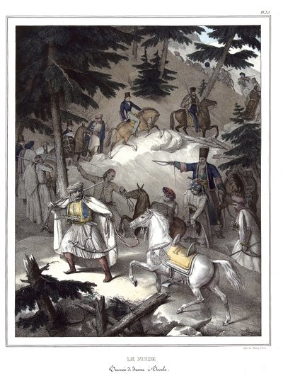 Le Pinde, traversee de Janina a Tricala。 在“”雅典娜和君士坦丁堡之旅，或希腊和奥斯曼帝国肖像、风景和服装的集合，由路易斯·杜普雷（1789-1837 年）、大卫的学生在自然、石版画和色彩之后绘制的地方绘制。1825 作者 路易斯杜普雷