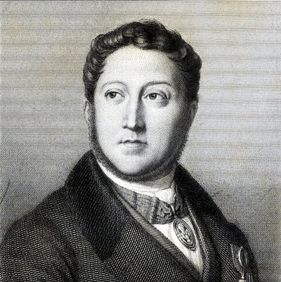 作曲家乔阿基诺·安东尼奥·罗西尼的肖像1792-1868，1836年。 作者 Louis Dupré