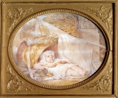 拿破仑一世 (1769-1821) 之子、拿破仑一世 (Reichstadt) 公爵火星拿破仑二世头盔中的罗马国王贝贝 (1811-1832) 的肖像。 黑色石头和米色熔岩纸 作者 Eugene Isabey (1803-1886) 1811 年 3 月 0,21x0,26 m Malmaison, musee d 作者 路易斯·尤金·加布里埃尔·伊莎贝