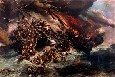 Louis Eugene Isabey (1803-1886) 画作“奥地利”蒸汽船的火 19 世纪巴黎，海洋博物馆 作者 路易斯·尤金·加布里埃尔·伊莎贝