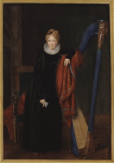 一位女士的画象有竖琴的 作者 Louis Francois Aubry