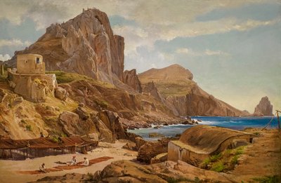 Marina Piccola，卡普里，约 1844 年（纸面油画，镶嵌在画板上） 作者 路易斯·古利特（Louis Gurlitt）