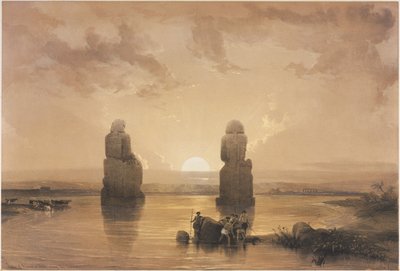埃及和努比亚，第二卷：淹没期间底比斯的门农雕像，1848年。 作者 路易斯·哈格