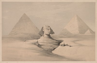 埃及和努比亚：第一卷-第18号，大狮身人面像，吉萨金字塔，前视图，1839年。 作者 路易斯·哈格