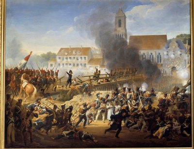 1809 年 4 月 21 日通过兰茨胡特大桥，木桐将军指挥路易斯·赫森特（Louis Hersent，1777-1860 年）线画第 17 团的掷弹兵 作者 Louis Hersent