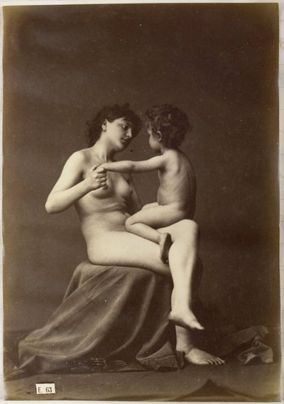 对一名女性裸体的研究，她腿上坐着一个赤裸的孩子 作者 Louis Jean Baptiste Igout（归因于）