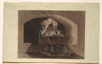 素描，埃及风格的墓穴与卡丽泰德和狮子，约 1779-84 年 作者 路易·简·德斯普雷斯