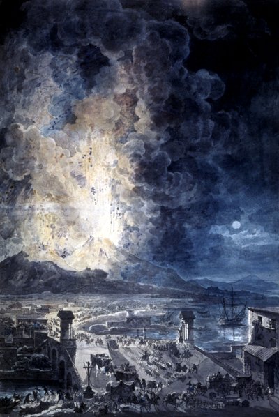 那不勒斯维苏威火山爆发，水彩画 作者 路易·简·德斯普雷斯