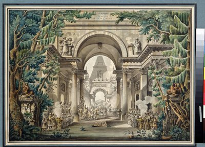 "神庙游行 戏剧场景设计。水彩画，作者：路易-让-德斯普雷兹（1743-1804 年），莫斯科普希金博物馆 作者 路易·简·德斯普雷斯