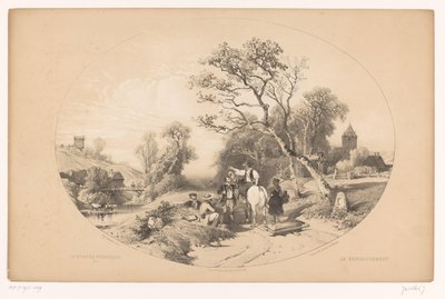 骑手询问路况信息
Le renseignement（物品上的标题）
风景如画的散步（系列标题）
风景如画的散步路（对象上的系列标题） 作者 路易斯·朱利安·贾科特（Louis Julien Jacottet）