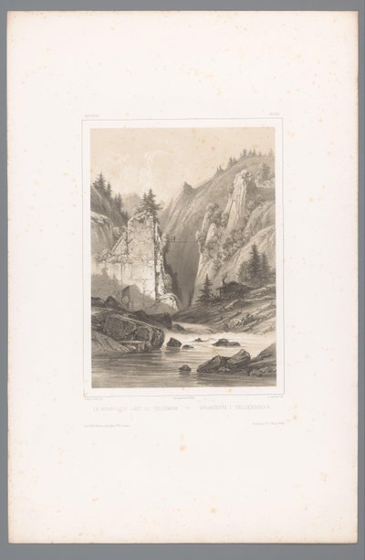 泰勒马克岩石峡谷上的桥梁景观
Le Wrangefos dans le Tellemark / Wrangefòs i Tellemarken（物体上的标题）
斯堪的纳维亚的面孔（系列标题）
Vues du Nord.Norvège（系列标题） 作者 路易斯·朱利安·贾科特（Louis Julien Jacottet）