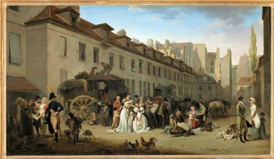 一辆马车驶入巴黎圣母院街（rue Notre-Dame-des-Victoires）的Messageries庭院 ... 作者 路易斯·利奥波德·博伊