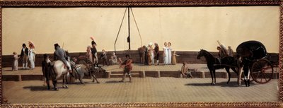 Louis Leopold Boilly (1761-1845)的巴黎画作Passage du Pont Royal 1800年的太阳。0,25x0,69米 巴黎，卡纳瓦莱博物馆。 作者 路易斯·利奥波德·博伊