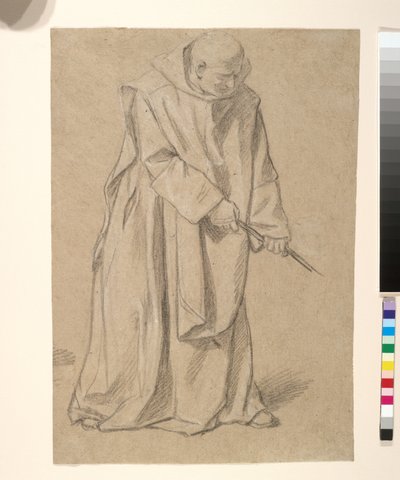 Étude de moine tirant sur une corde（牛皮纸上的黑白粉笔画） 作者 路易斯·里切里·德·伯里（Louis Licherie de Beurie）