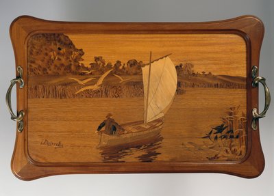 湖景托盘，路易-马约勒（1859-1926），木制，法国，20世纪 作者 路易·马若雷勒