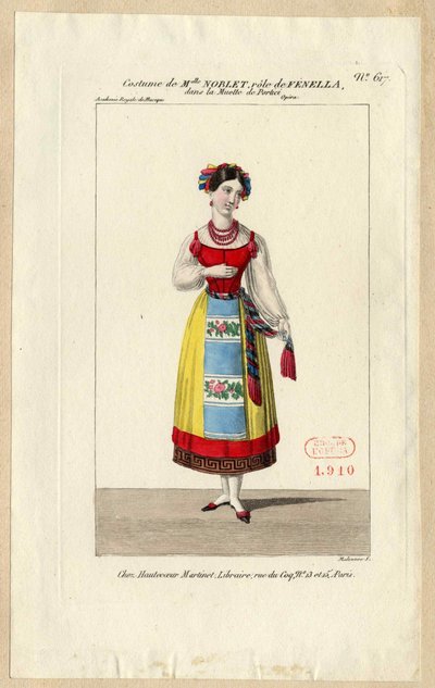诺贝特小姐扮演费内拉。歌剧《波蒂奇的女人》的服装设计，1828年。 作者 路易斯·马勒夫