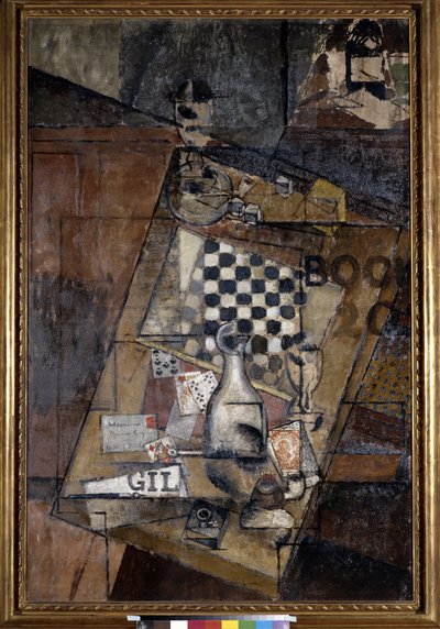 静物与棋局。路易-马库斯（1878-1941 年）的画作 作者 路易·马可西西斯（Louis Marcoussis）