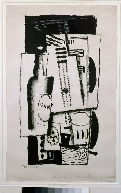 静物，学习在玻璃上作画（绘画，20 世纪） 作者 路易·马可西西斯（Louis Marcoussis）