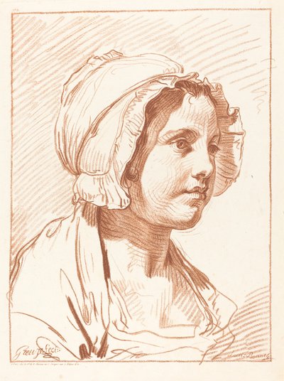 戴帽子的年轻女子的头像 作者 让·巴蒂斯特·格鲁兹（Jean Baptiste Greuze）之后的路易·马林·博内特