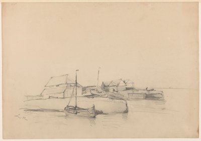 海岸附近的房屋和两艘船 作者 路易斯·梅杰