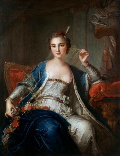 萨勒小姐 1737 年的肖像。 Louis Michel Van Loo 的绘画 (1707 - 1771) 作者 路易斯·米歇尔·范·卢