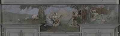 Pierrot et Colombine - 让-科奎林餐厅的模型，朗尚别墅，讷伊，约 1900 年（油画）。 作者 路易斯·莫林