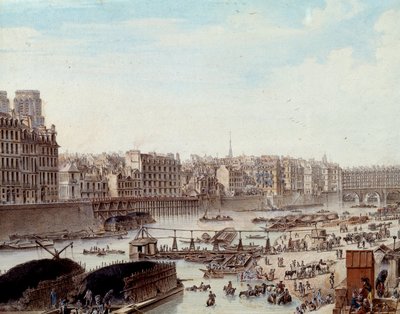 1782 年巴黎港口码头的海上生活和塞纳河上的商业活动。 细节。 Louis de Lespinasse (1734-1808) 的画作，1782 年。巴黎，卡纳瓦莱博物馆 作者 路易斯·尼古拉斯·德·莱斯皮纳斯
