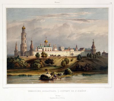 莫斯科西蒙诺夫修道院景观。Louis Pierre Alphonse Bichebois（1801-1850 年）的作品，水彩版画，19 世纪早期。法国艺术、风景、古典主义。国立 A. S. 博物馆 作者 路易·菲利普·阿方斯·比奇博瓦