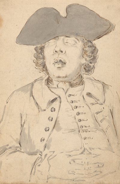 Man Asleep with his Mouth Wide Open and Hands Crossed   1436051   zh       chinese Successfully Translated  Original: Add MS 15508 [Drawing no.12] A Maori bartering a crayfish with an English naval officer, Drawings Illustrating Captain Cooks First Voyage  作者 路易·菲利普·博塔德