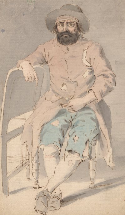 衣衫褴褛的男子坐在椅子上，右臂搭在另一把椅子上 作者 路易·菲利普·博塔德