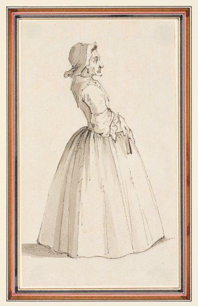 站立的女子，面向右侧（纸上铅笔、钢笔、墨水和水彩画） 作者 路易·菲利普·博塔德