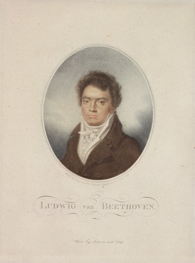 Lugwig van Beethoven（1770-1827）由Blasius Hofel（1792-1863）1814年刻（mezzotint） 作者 路易·雷恩·莱特恩
