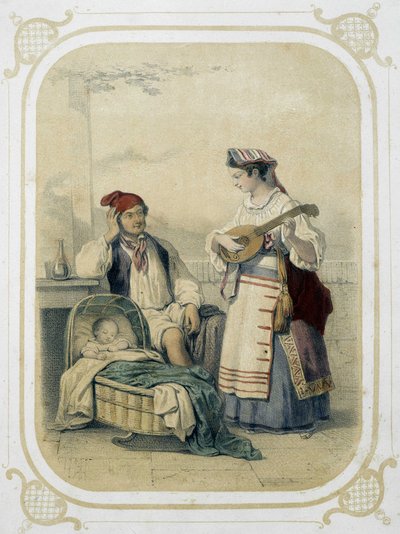 意大利那不勒斯王国的家庭 - 在“”Album du jeune voyageur”中，由 Louis Lassalle 插图 作者 路易斯·西蒙·拉萨尔