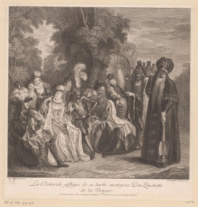 多洛丽德请求堂吉诃德为她复仇
La Doloride affligée de sa barbe vient prier Don Quichotte de la venger（标题见实物）
拉曼恰的堂吉诃德的历史（系列名称） 作者 查尔斯·安托万·科佩尔