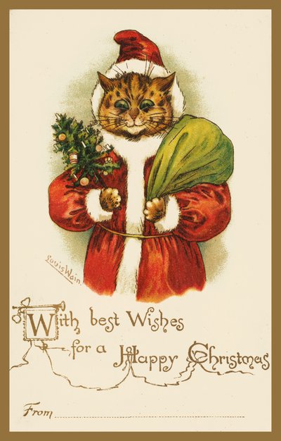 穿着圣诞老人服装的猫 (chromolitho) 作者 路易·韦恩