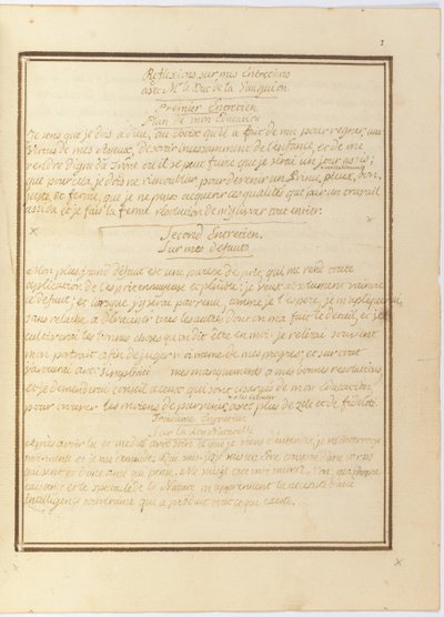 1767年1月至1769年初的亲笔签名，“对我对Le Duc de la Vauguyon先生的采访的反思” 作者 路易十六