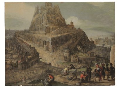 尼姆罗德国王下令建造巴别塔（油画） 作者 Louis de (circle of) Caullery