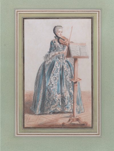 弹奏小提琴的女人，从正面看，约1758-59年。 作者 路易·德·卡蒙泰尔