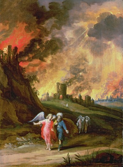 罗得和他的女儿离开所多玛 作者 Louis de Caullery
