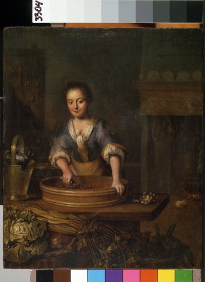 "乡村厨房里准备卷心菜的年轻厨师。路易-德-莫尼（1698-1771 年）的绘画作品 立陶宛考纳斯 Mikalojus Konstantinas Ciurlionis 美术博物馆 作者 路易·德·莫尼