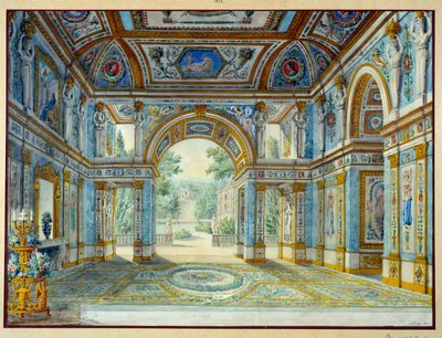 通向公园的宫殿门廊。Louis De Saint Ange（1780-1831 年）的雕刻作品 作者 路易·德·圣安热