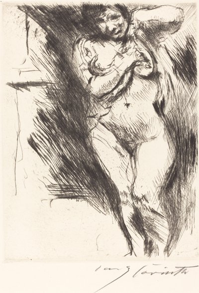 裸体的衬衫被掀起 女人脱衣服，1921年。 作者 Lovis Corinth
