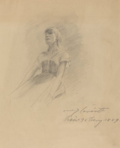 坐着的年轻女人[直页]，1889年。 作者 洛维斯·科林斯（Lovis Corinth）